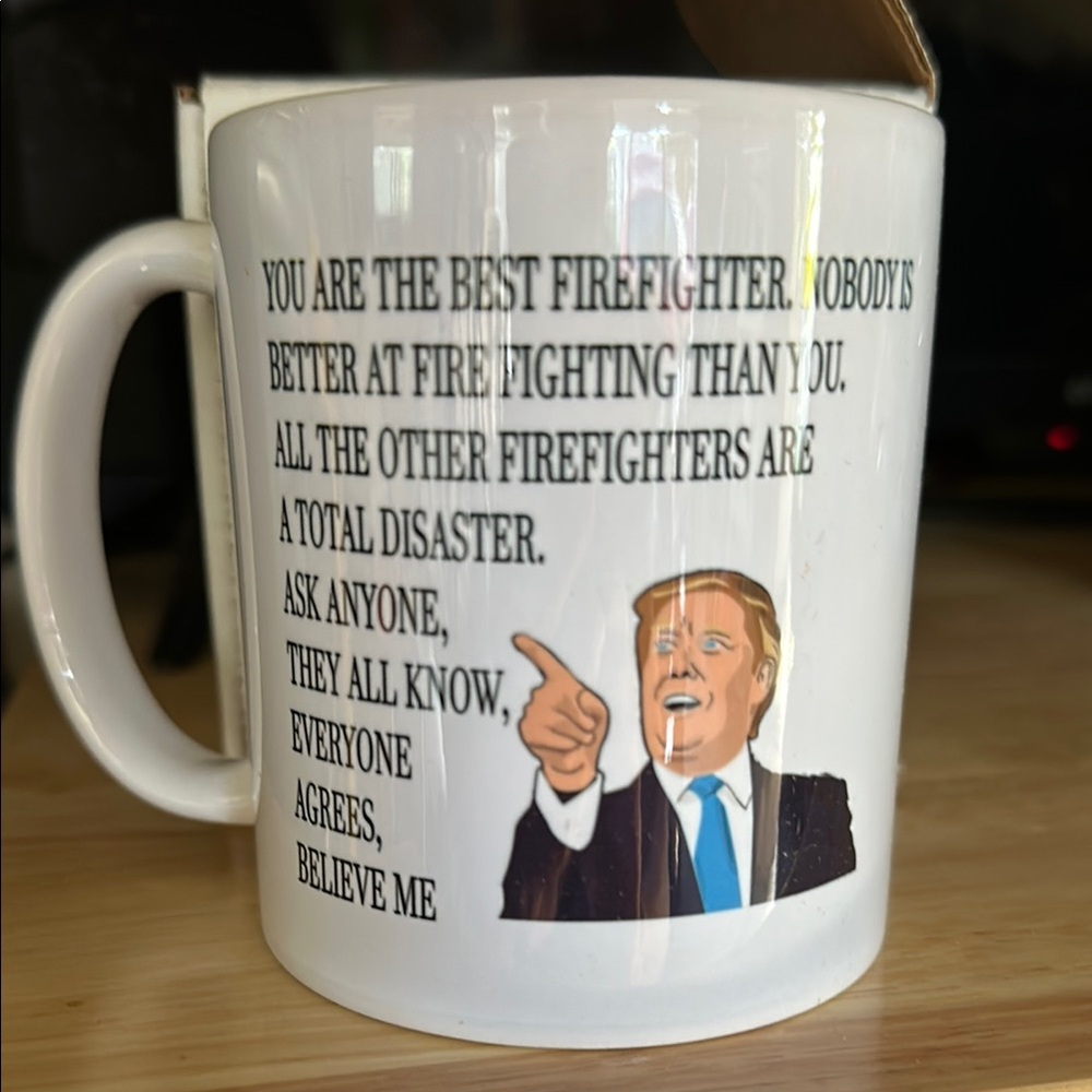 White Ceramic Mug with Firefighter Design